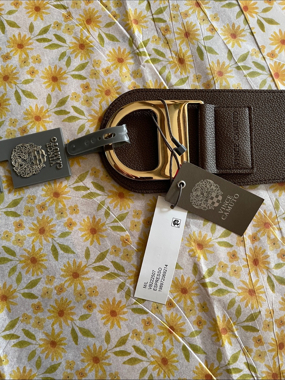 Vince Camuto Wide Brown STRETCH Belt with Gold Buckle - Picture 2 of 14